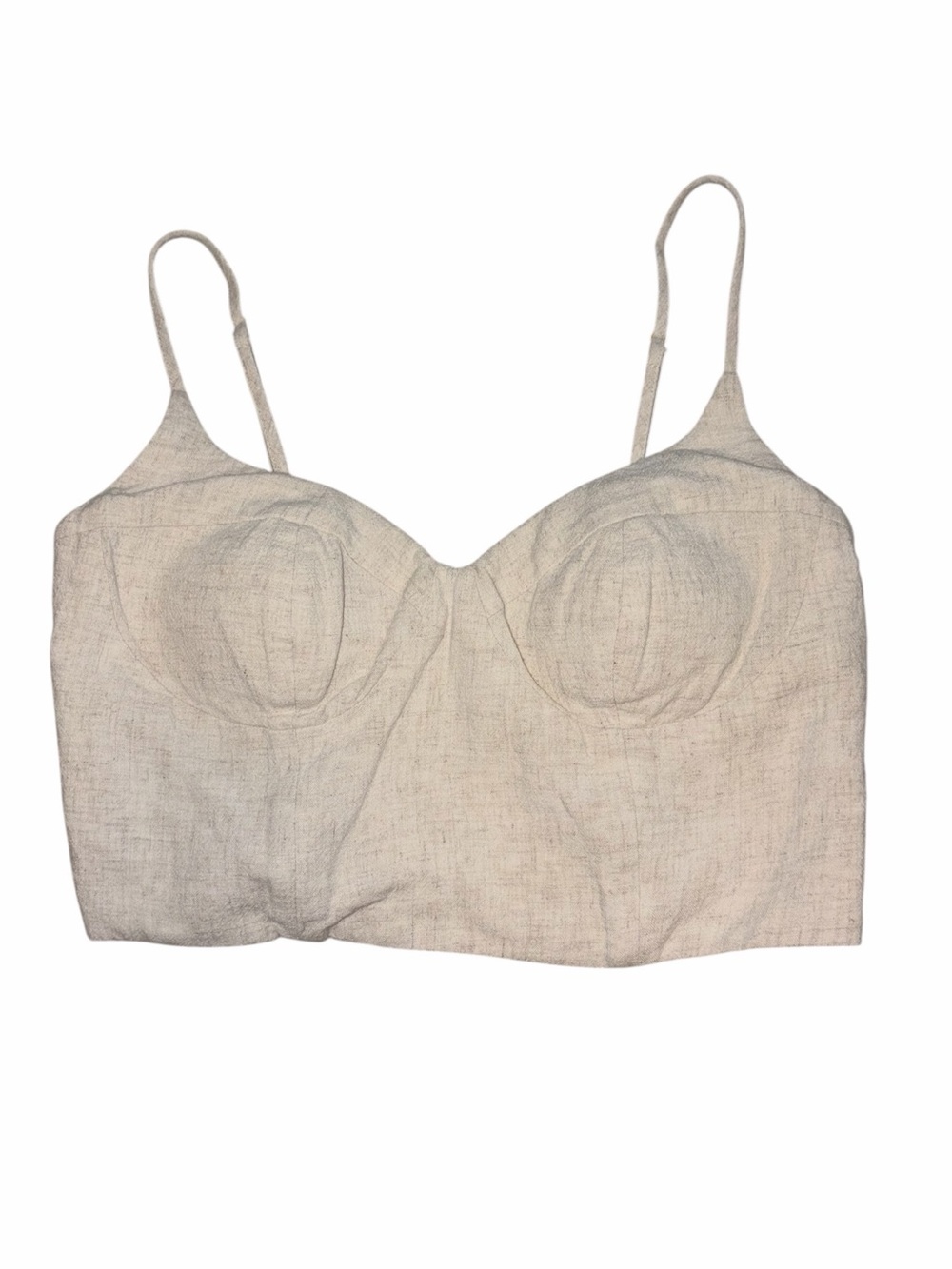 Bardot Cream Linen Look Bustier Corset Crop Top 6 Small Minimalist Smocked